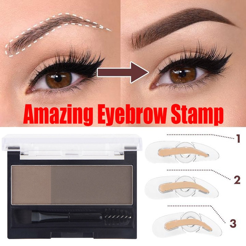 Adjustable Perfect Eyebrow Stamp 2Colors Quick Makeup Eyebrow Powder with Eyebrow Brush Professional Brow Stamp Long Last TSLM2