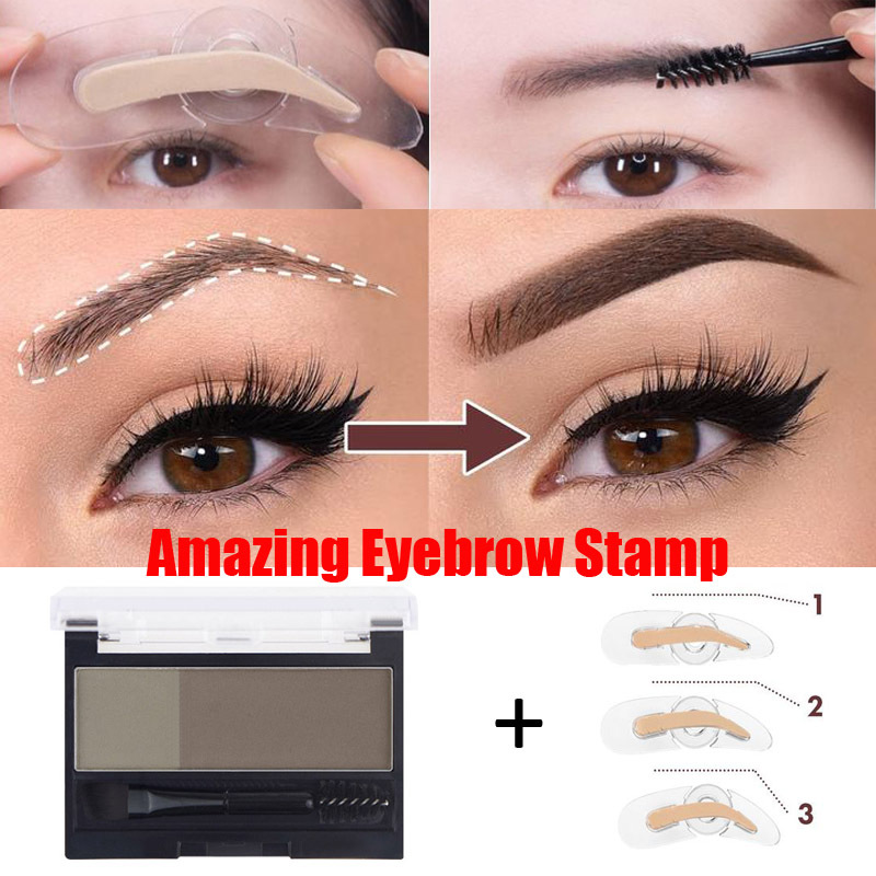 Adjustable Perfect Eyebrow Stamp 2Colors Quick Makeup Eyebrow Powder with Eyebrow Brush Professional Brow Stamp Long Last TSLM2