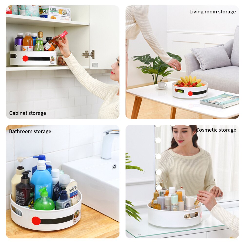 Multi-Function Anti-Skid Storage Tray Display Plastic Rotary Kitchen Bathroom Party Shelf Serving 360 Rotation Cosmetic Desk