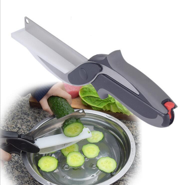 Smart Multi-Function Clever Scissors Cutter 2 in 1 Cutting Board utility cutter Stainless Steel Ourdoor Smart Vegetable Knife