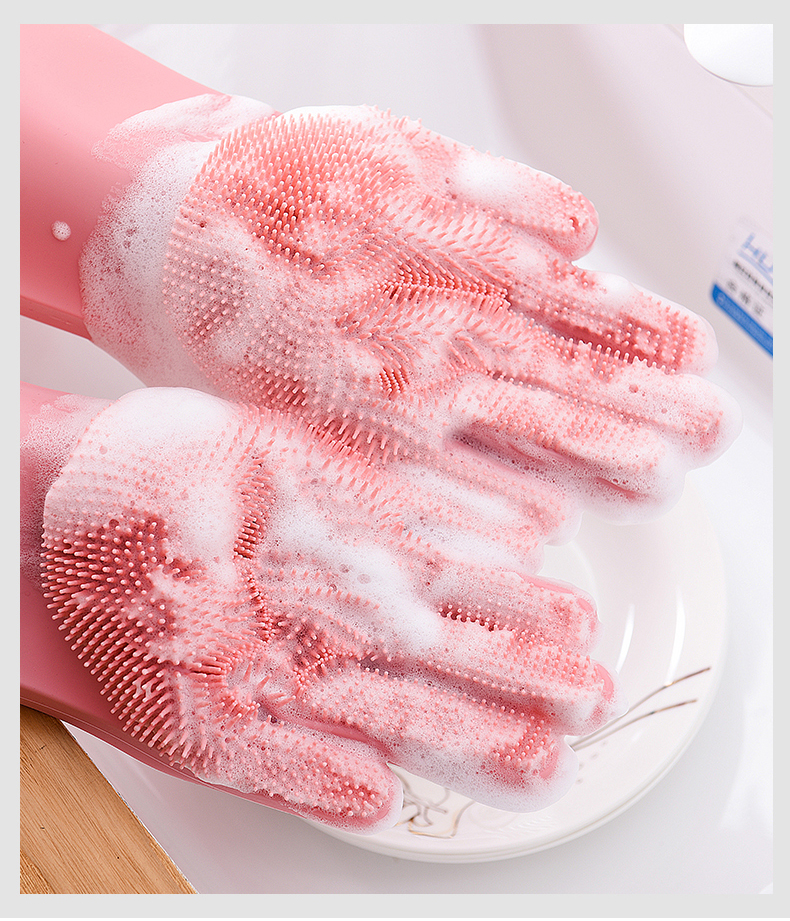 Magic Silicone Dishwashing Scrubber Dish Washing Sponge Rubber Scrub Gloves Kitchen Cleaning 1 Pair