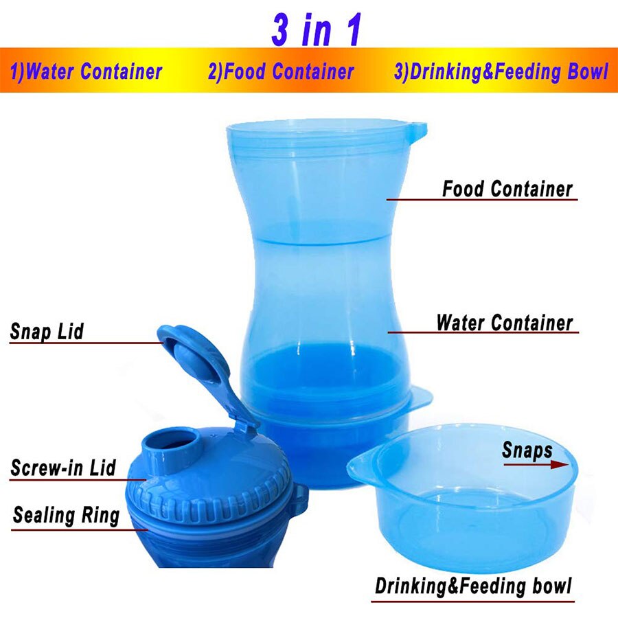 Portable Dog Water Bottle Food Container 3 in 1 Travel Pet Bowl For Puppy Cat Outdoor Drinking Bowl Water Food Dispenser Feeder