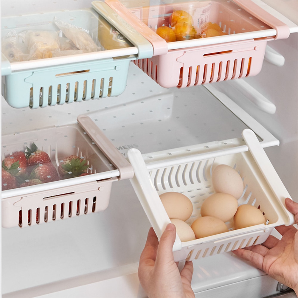 Adjustable Stretchable Refrigerator Organizer Drawer Basket Refrigerator Pull-out Drawers Fresh Spacer Layer Storage Rack