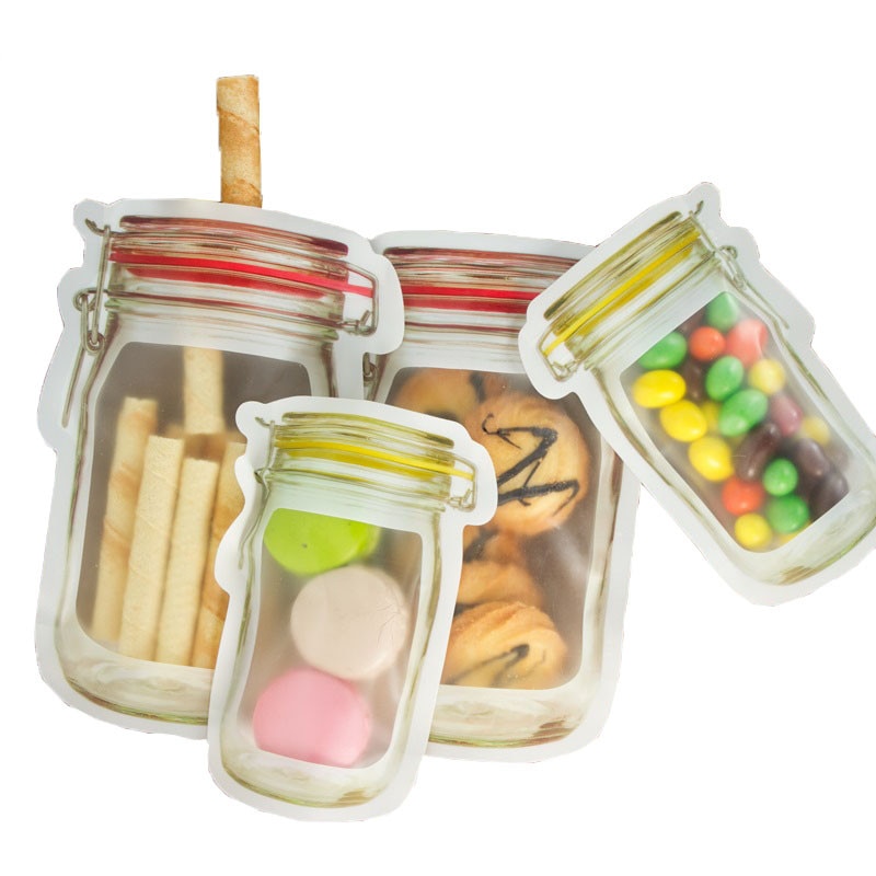 Reusable Mason Jar Zipper Bags Grocery Bag Candy Jar Food Storage Bags Portable Nuts Cookies Bag Kitchen Food Snacks Sealed