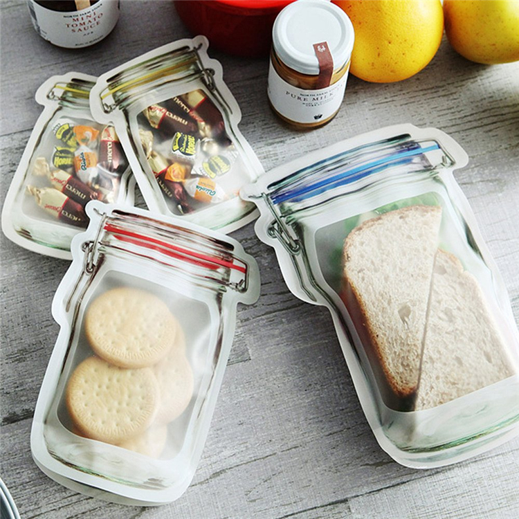 Reusable Mason Jar Zipper Bags Grocery Bag Candy Jar Food Storage Bags Portable Nuts Cookies Bag Kitchen Food Snacks Sealed