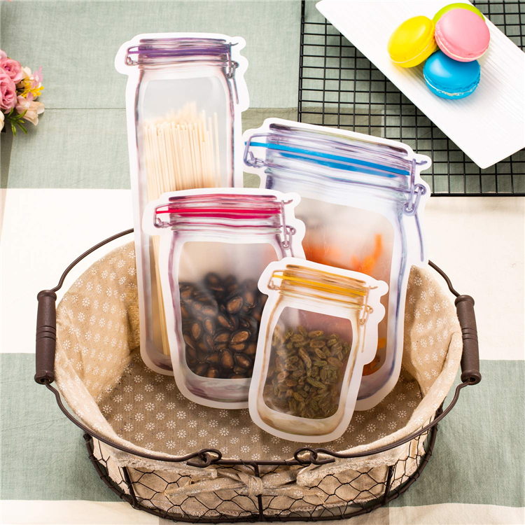 Reusable Mason Jar Zipper Bags Grocery Bag Candy Jar Food Storage Bags Portable Nuts Cookies Bag Kitchen Food Snacks Sealed