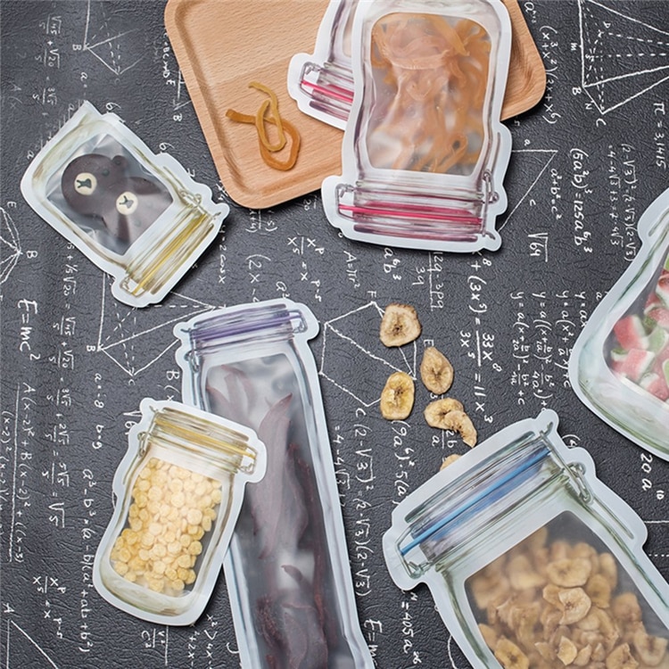 Reusable Mason Jar Zipper Bags Grocery Bag Candy Jar Food Storage Bags Portable Nuts Cookies Bag Kitchen Food Snacks Sealed