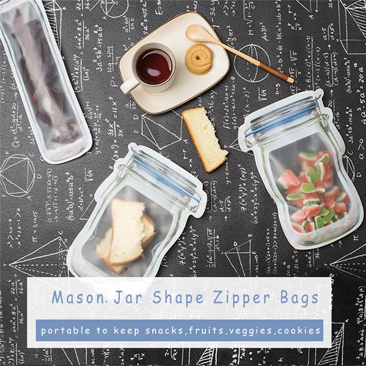 Reusable Mason Jar Zipper Bags Grocery Bag Candy Jar Food Storage Bags Portable Nuts Cookies Bag Kitchen Food Snacks Sealed