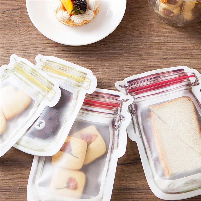 Reusable Mason Jar Zipper Bags Grocery Bag Candy Jar Food Storage Bags Portable Nuts Cookies Bag Kitchen Food Snacks Sealed