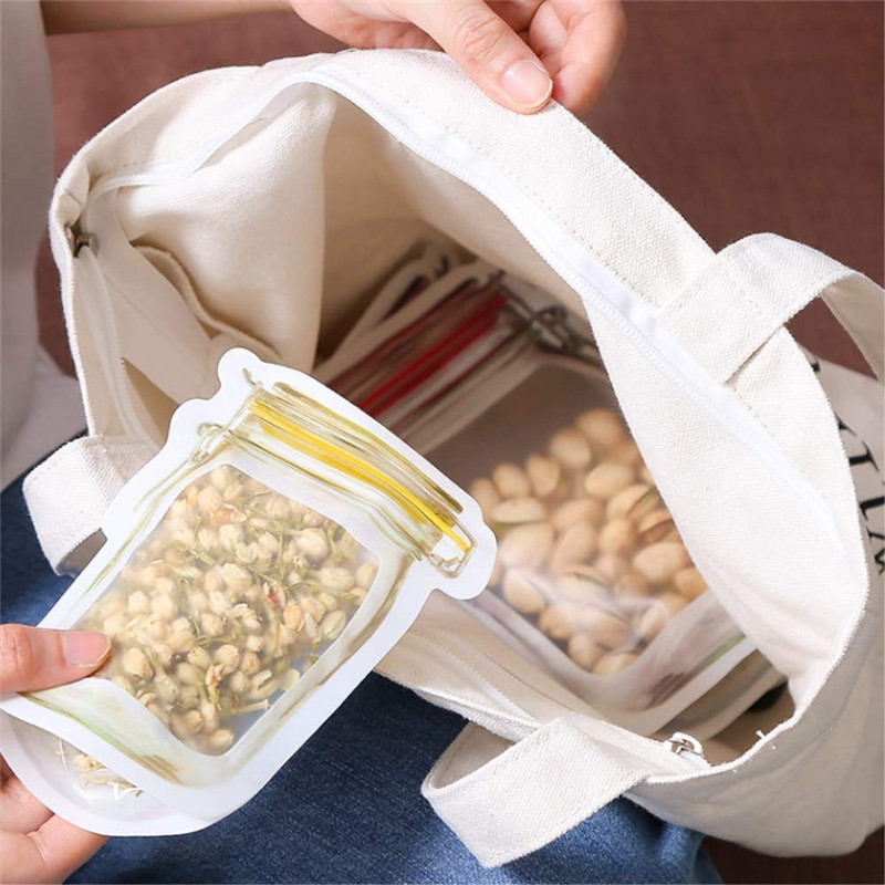 Reusable Mason Jar Zipper Bags Grocery Bag Candy Jar Food Storage Bags Portable Nuts Cookies Bag Kitchen Food Snacks Sealed