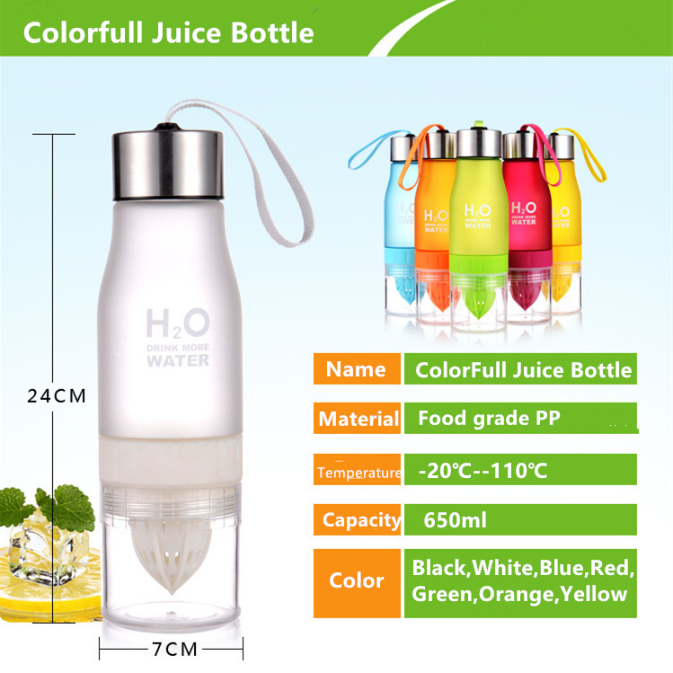 650ml H2O Lemon Juice Water Bottle Fruit Infuser Drinkware Sport Shaker Cute Water Drinking Bottles BPA Free Tomato Waterbottle