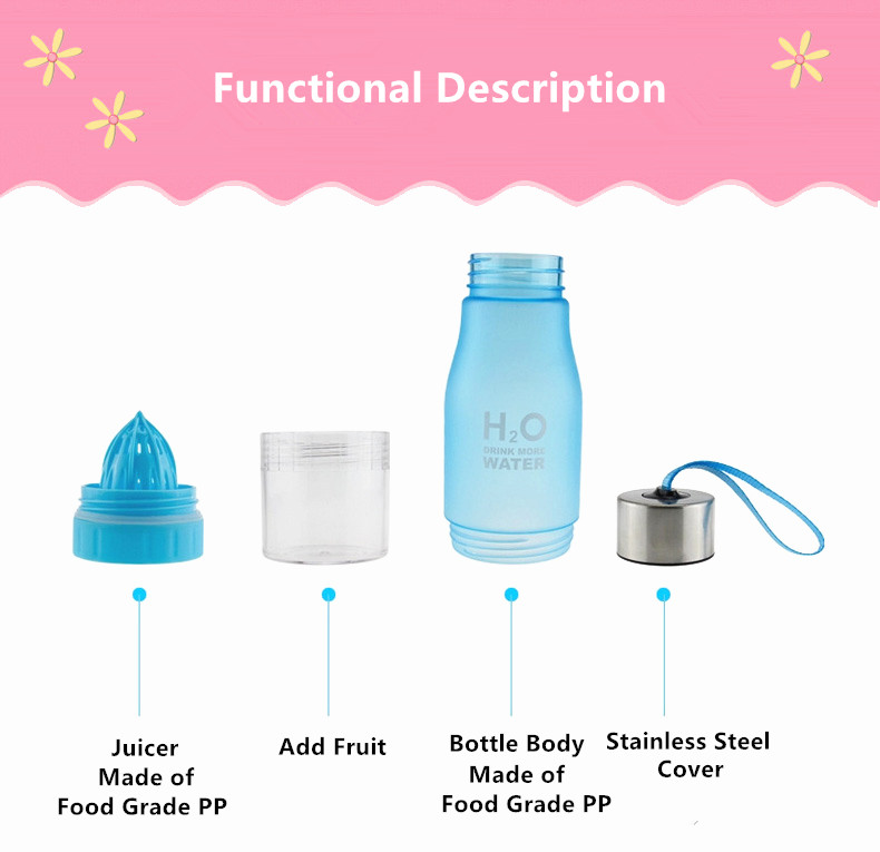 650ml H2O Lemon Juice Water Bottle Fruit Infuser Drinkware Sport Shaker Cute Water Drinking Bottles BPA Free Tomato Waterbottle