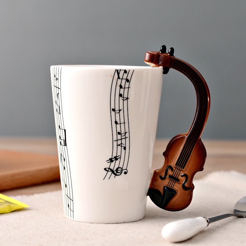 Creative Guitar Ceramic Cup Personality Novelty Music Note Milk Coffee Tea Cup Juice Lemon Mug Home Office Drinkware Unique Gift