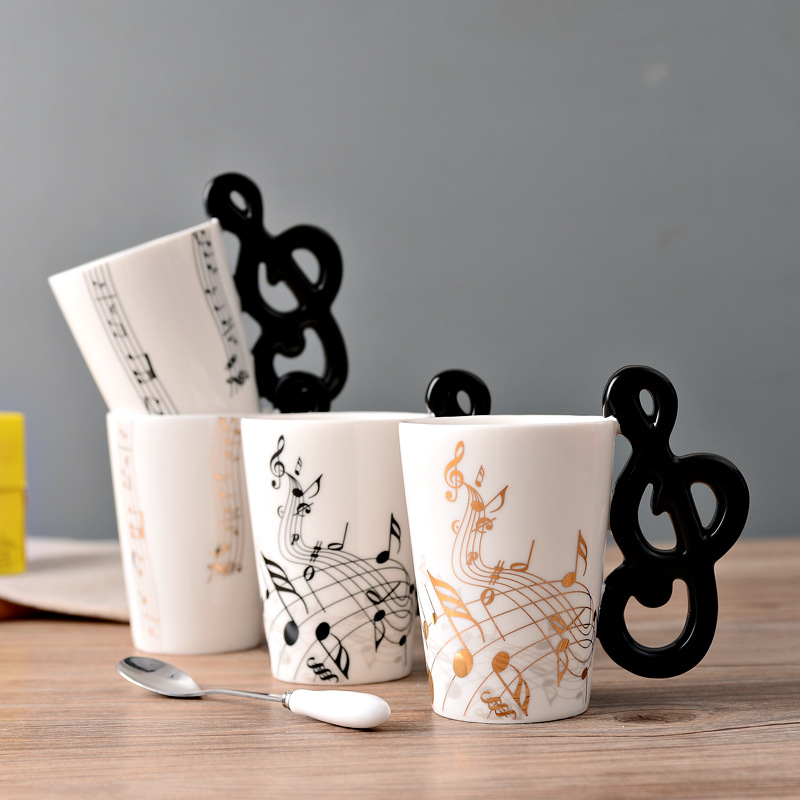 Creative Guitar Ceramic Cup Personality Novelty Music Note Milk Coffee Tea Cup Juice Lemon Mug Home Office Drinkware Unique Gift