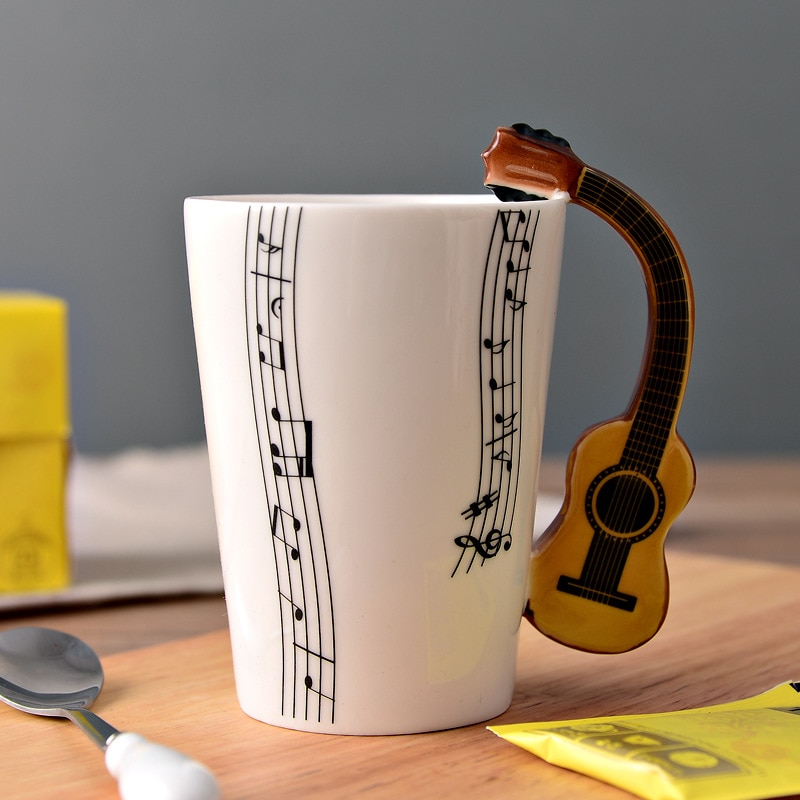 Creative Guitar Ceramic Cup Personality Novelty Music Note Milk Coffee Tea Cup Juice Lemon Mug Home Office Drinkware Unique Gift