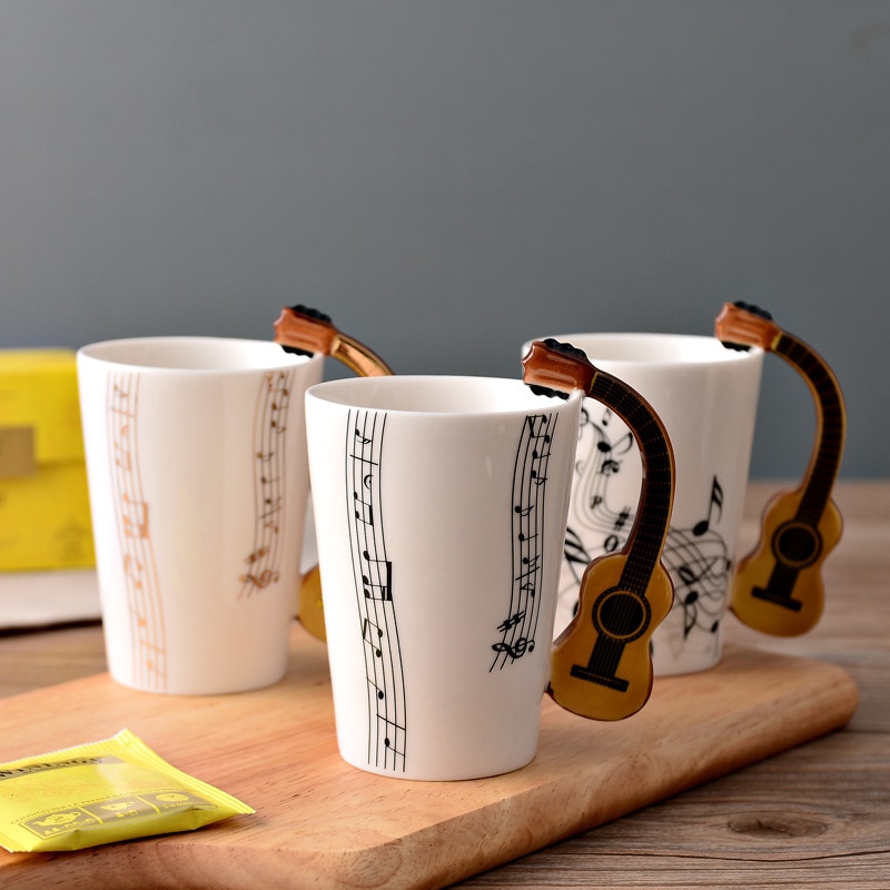 Creative Guitar Ceramic Cup Personality Novelty Music Note Milk Coffee Tea Cup Juice Lemon Mug Home Office Drinkware Unique Gift