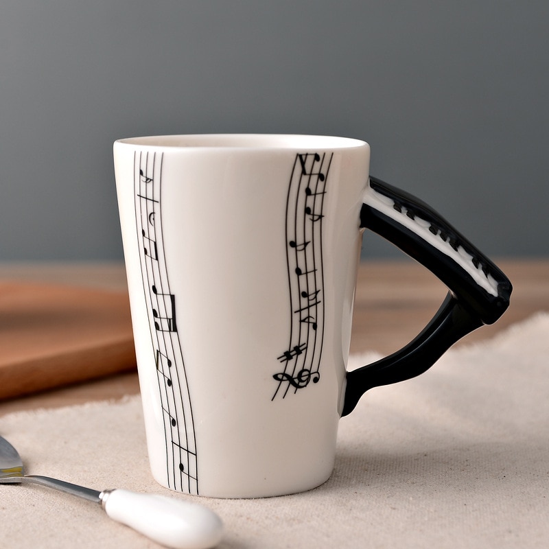 Creative Guitar Ceramic Cup Personality Novelty Music Note Milk Coffee Tea Cup Juice Lemon Mug Home Office Drinkware Unique Gift