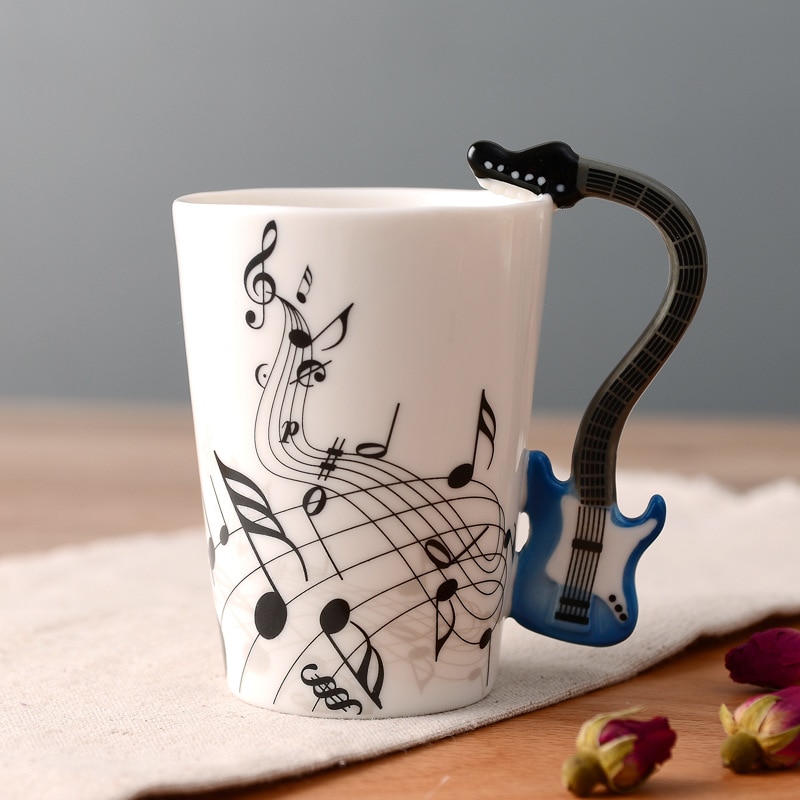 Creative Guitar Ceramic Cup Personality Novelty Music Note Milk Coffee Tea Cup Juice Lemon Mug Home Office Drinkware Unique Gift