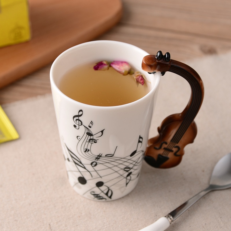 Creative Guitar Ceramic Cup Personality Novelty Music Note Milk Coffee Tea Cup Juice Lemon Mug Home Office Drinkware Unique Gift