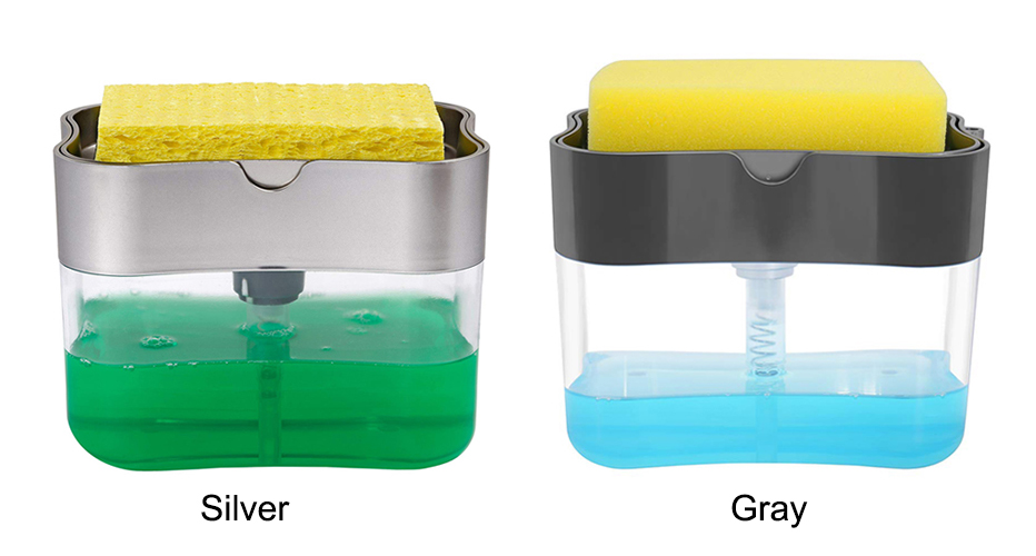 Soap Pump Dispenser with Sponge Holder Cleaning Liquid Dispenser Container Manual Press Soap Organizer Kitchen Cleaner Tool