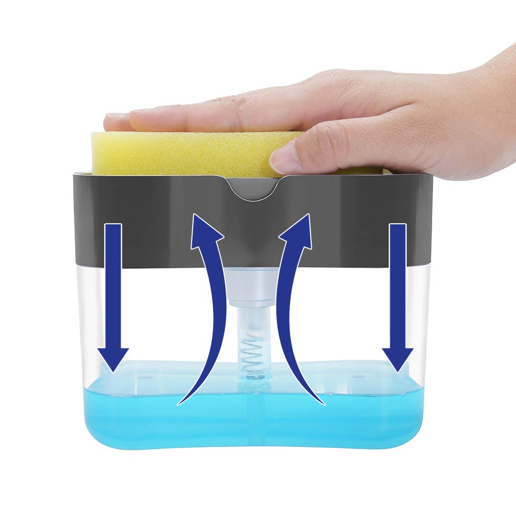 Soap Pump Dispenser with Sponge Holder Cleaning Liquid Dispenser Container Manual Press Soap Organizer Kitchen Cleaner Tool