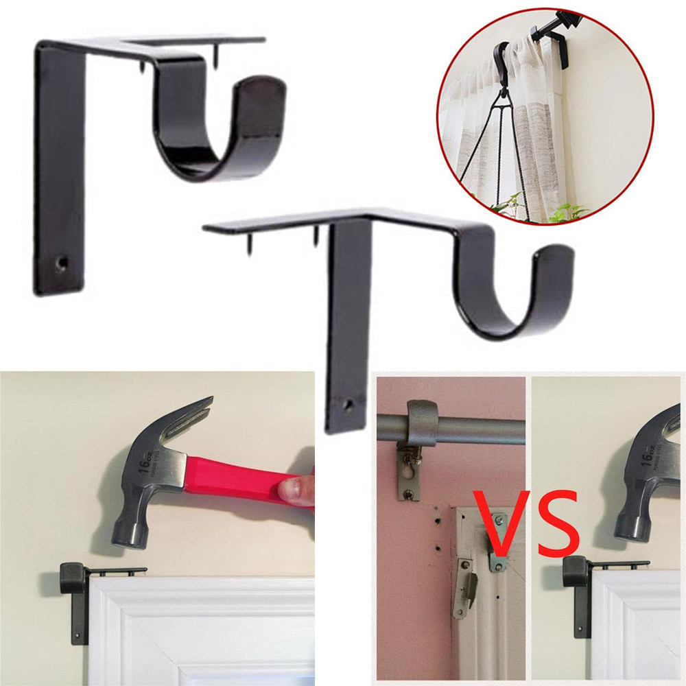 New 2 X Bracket Kwik Hang Curtain Rod Holders Tap Right Into Window Frame Rod High Quality FB