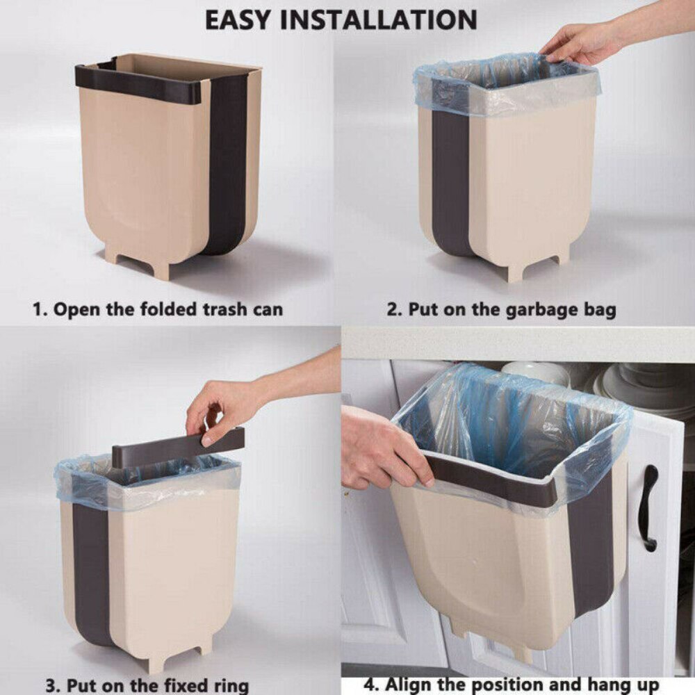 2020 Newest Hot Creative Wall Mounted Folding Waste Bin Kitchen Cabinet Door Hanging Trash Can Waste Bins