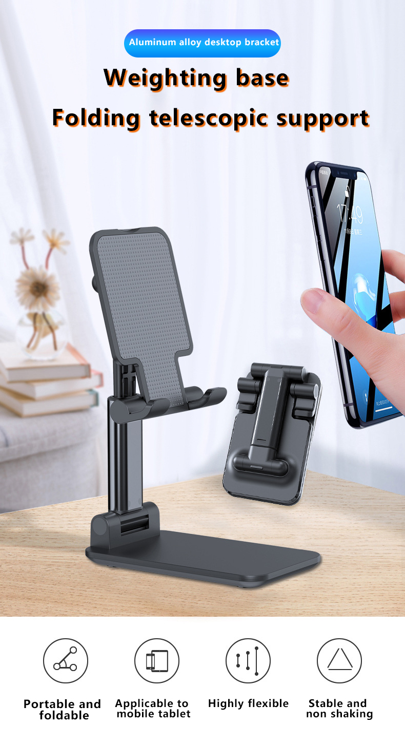 Luxury Telescopic Folding Smart Phone Tablet Stand Adjustable Holder For iPhone Samsung Huawei Xiaomi Oneplus Desktop Support