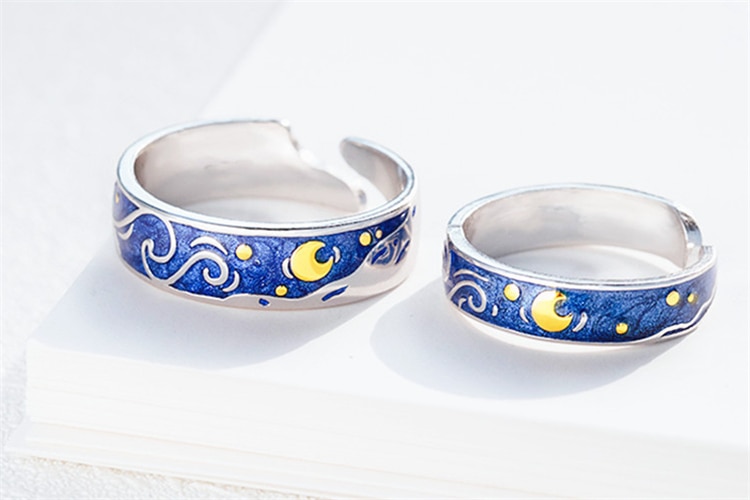 Real Tibetan Sliver Starry Night Van Gogh Adjustable Ring Couple Lover's Real Price Most Sold 2020 Drop Shipping Women Jewelry