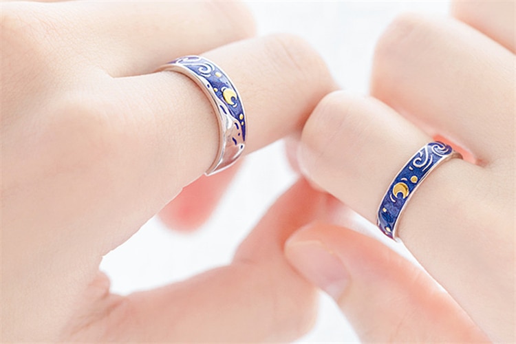 Real Tibetan Sliver Starry Night Van Gogh Adjustable Ring Couple Lover's Real Price Most Sold 2020 Drop Shipping Women Jewelry