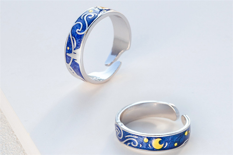 Real Tibetan Sliver Starry Night Van Gogh Adjustable Ring Couple Lover's Real Price Most Sold 2020 Drop Shipping Women Jewelry