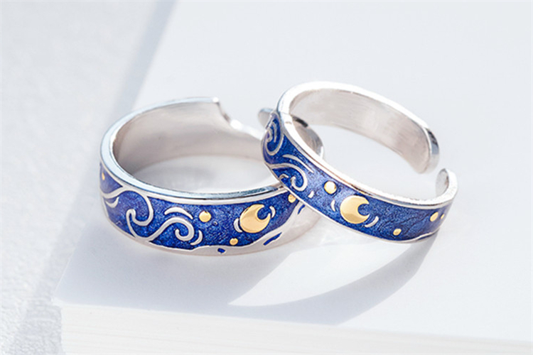 Real Tibetan Sliver Starry Night Van Gogh Adjustable Ring Couple Lover's Real Price Most Sold 2020 Drop Shipping Women Jewelry