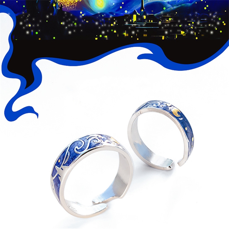 Real Tibetan Sliver Starry Night Van Gogh Adjustable Ring Couple Lover's Real Price Most Sold 2020 Drop Shipping Women Jewelry