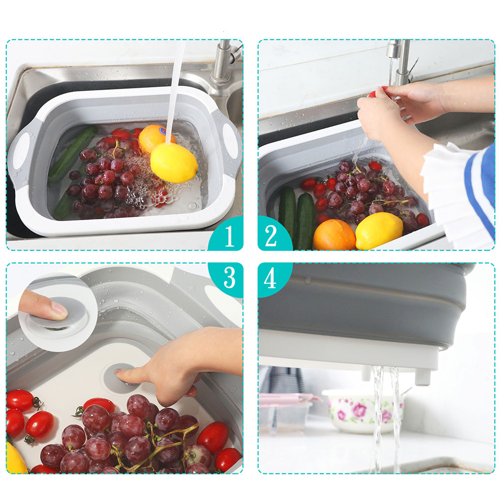 Multi-function 3 In 1 Folding Cutting Board Kitchen Foldable Drain Basket Chopping Blocks Washing Basket Kitchen Organizer