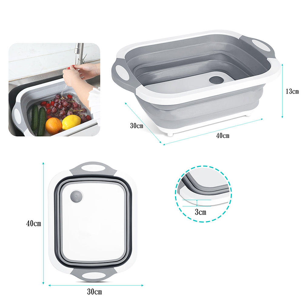 Multi-function 3 In 1 Folding Cutting Board Kitchen Foldable Drain Basket Chopping Blocks Washing Basket Kitchen Organizer