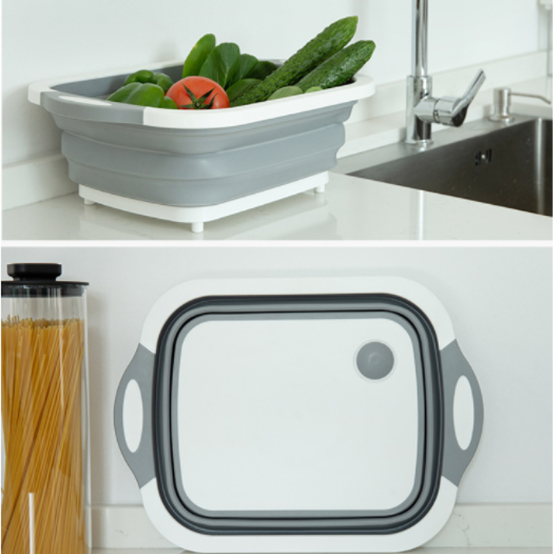 Multi-function 3 In 1 Folding Cutting Board Kitchen Foldable Drain Basket Chopping Blocks Washing Basket Kitchen Organizer