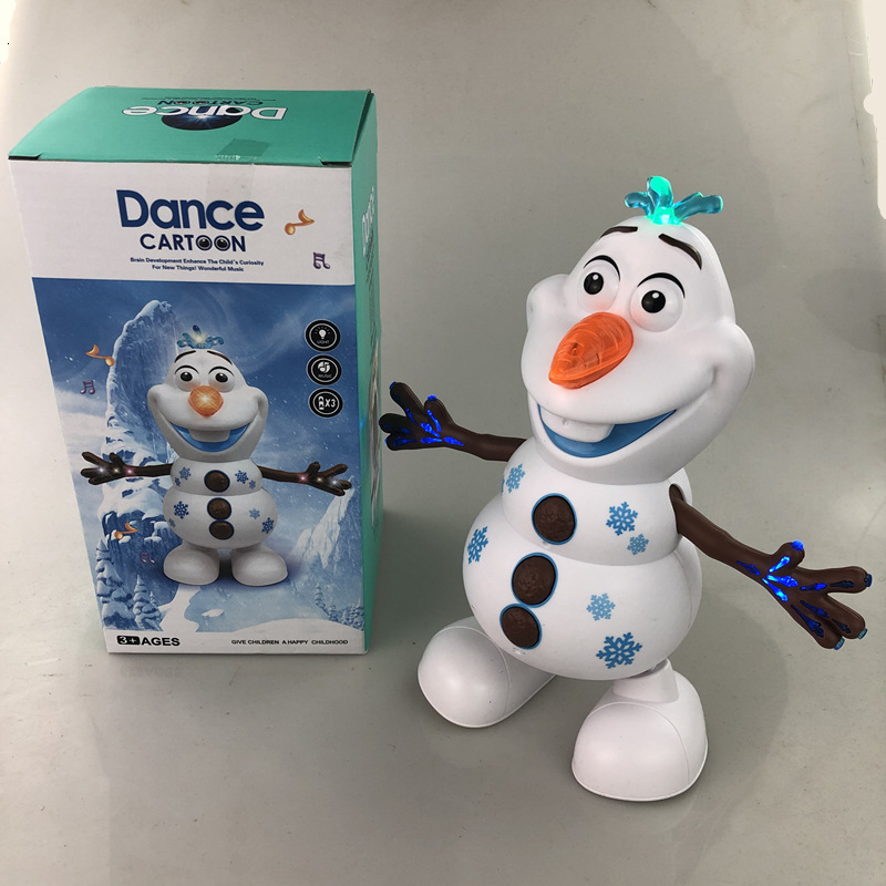 Frozen Dancing Snowman Olaf Robot With Led Music Flashlight Electric Action Figure Model Kids Toy Animatronics Figurine