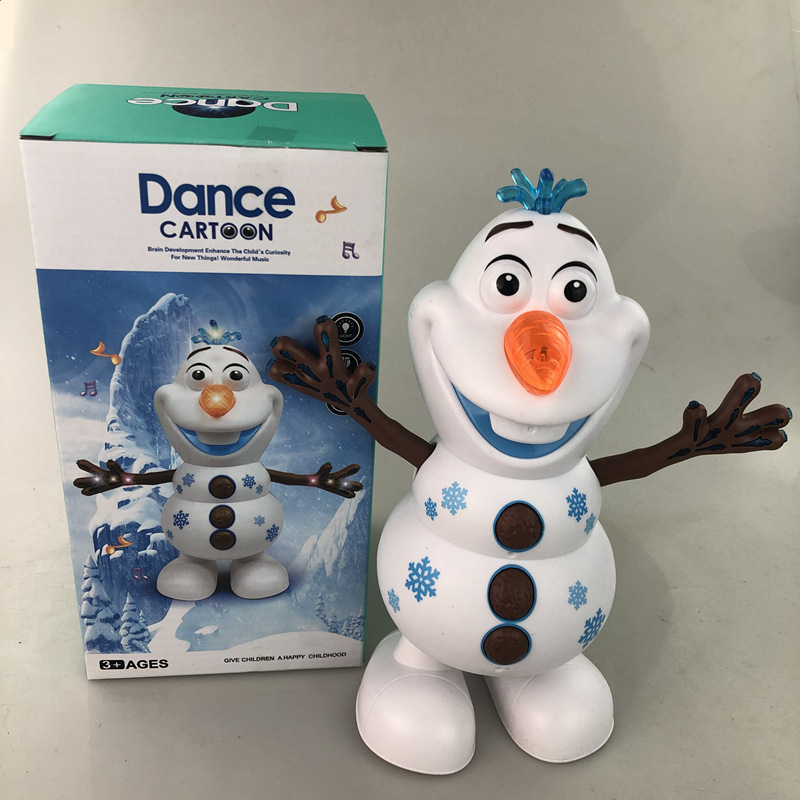 Frozen Dancing Snowman Olaf Robot With Led Music Flashlight Electric Action Figure Model Kids Toy Animatronics Figurine