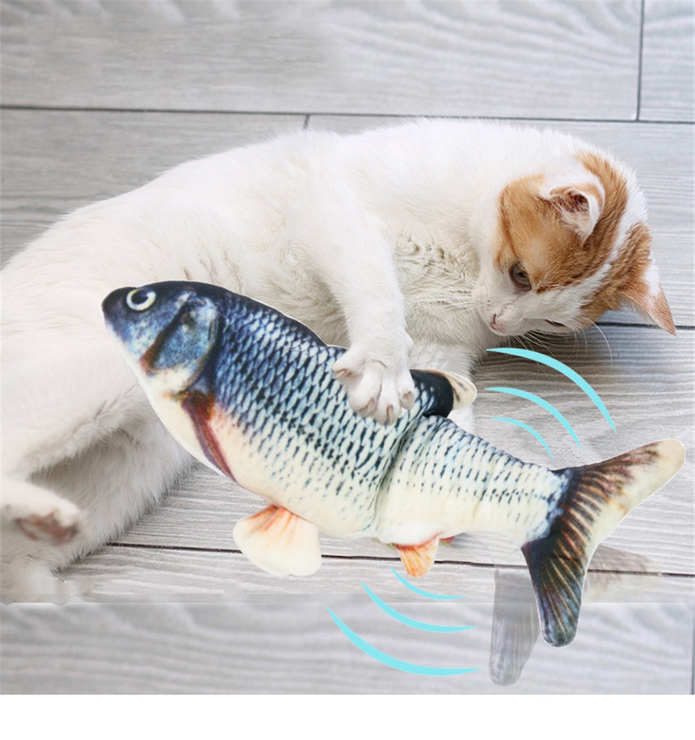 Electric Cat Toys Plush 3D Interactive Electronic USB Bite Resistant Chew Molar Moving Dancing Fish Toy Kitten Grinding Claw