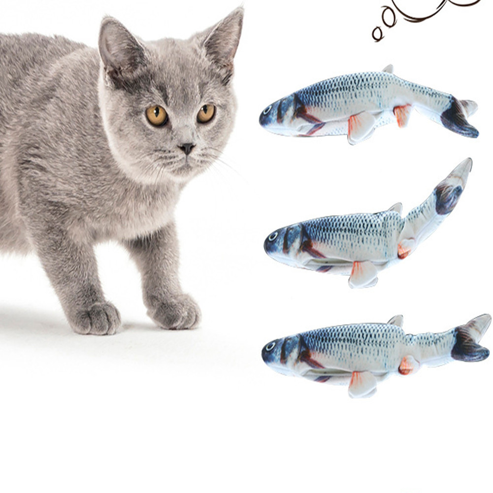 Electric Cat Toys Plush 3D Interactive Electronic USB Bite Resistant Chew Molar Moving Dancing Fish Toy Kitten Grinding Claw