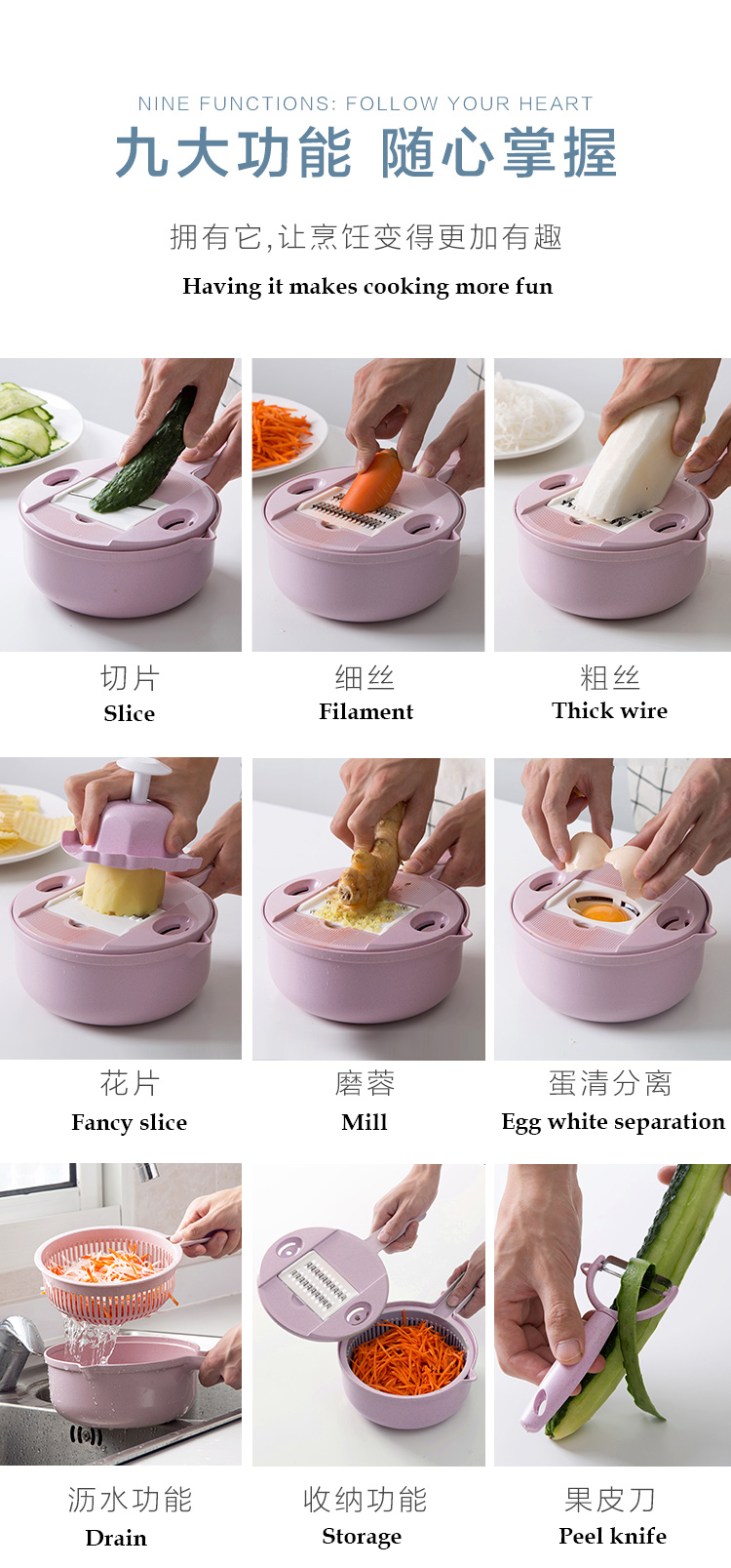 Mandoline slicer cutter chopper vegetable cutter grater Round kitchen Multifunction shred grater fruit peeler Wash Leaking basin