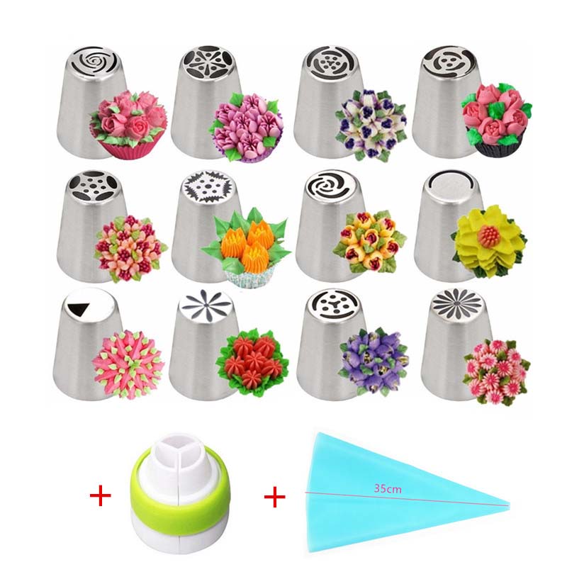 14pc/Set Russian Tulip Icing Piping Nozzles Stainless Steel Flower Cream Pastry Tips Nozzles Bag Cupcake Cake Decorating Tools