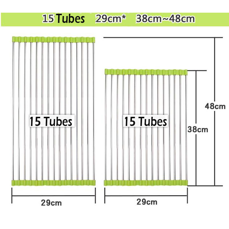 Stainless steel Collapsible Over The Sink Dish Drying Rack 48cm Vegetables Cup Folded Drainer Pots Mat Kitchen Storage Organizer