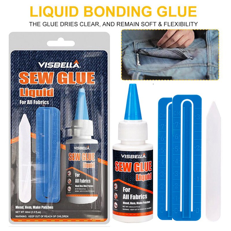 VISBELLA 60ml Sew Glue Liquid Cloth Glue Secure Stitch Suitable For Cloth Sewing Liquid Glue For All Fabrics Repair Hand Tools