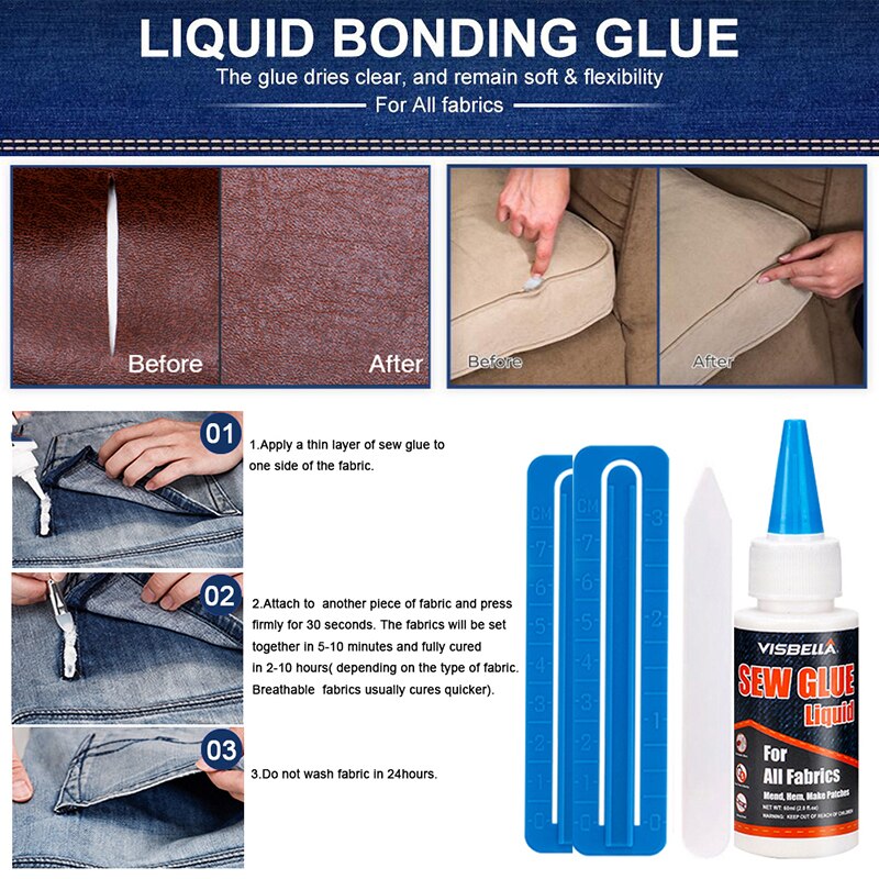 VISBELLA 60ml Sew Glue Liquid Cloth Glue Secure Stitch Suitable For Cloth Sewing Liquid Glue For All Fabrics Repair Hand Tools