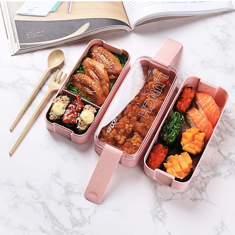 900ml Healthy Material Lunch Box 3 Layer Wheat Straw Bento Boxes Microwave Dinnerware Food Storage Container Lunchbox