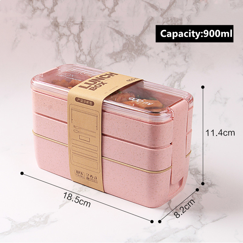 900ml Healthy Material Lunch Box 3 Layer Wheat Straw Bento Boxes Microwave Dinnerware Food Storage Container Lunchbox