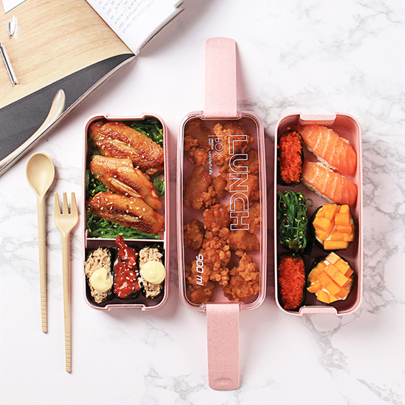 900ml Healthy Material Lunch Box 3 Layer Wheat Straw Bento Boxes Microwave Dinnerware Food Storage Container Lunchbox