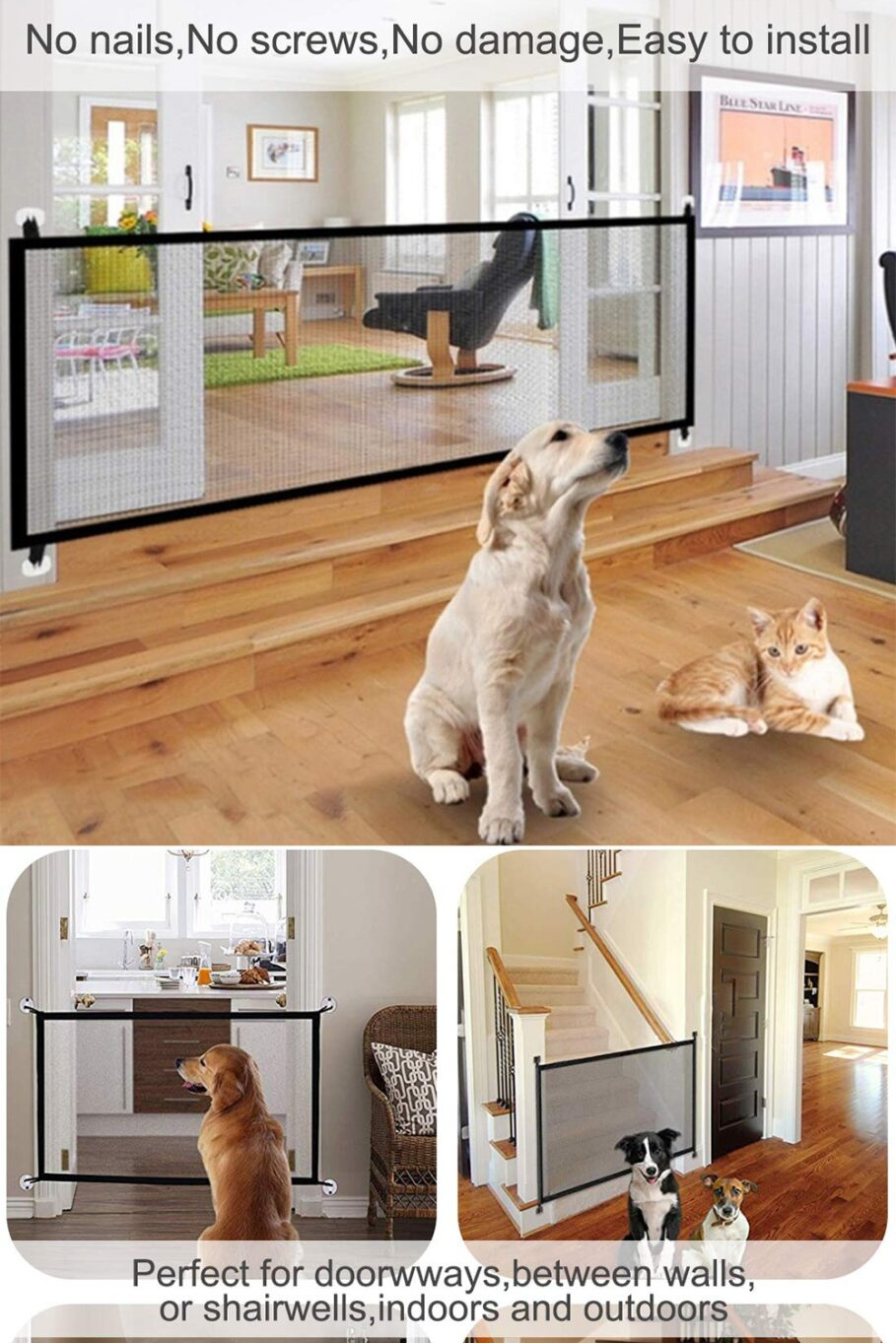Pet Soft Magic Gate for Dogs Pet Fences Portable Folding Safe Guard Indoor and Outdoor Portable Folding Mesh Pet Gate For Cat