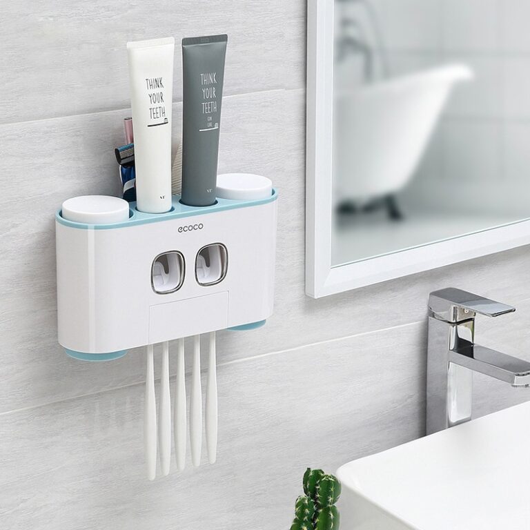 Self Adhesive Toothbrush Holder and Automatic Toothpaste Dispenser